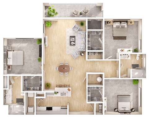 Floor plan for 3 beds, 2 baths, 1326 sqft